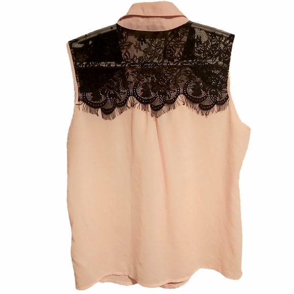 English Rose Lace Collared Sleeveless Blouse L - Picture 2 of 4